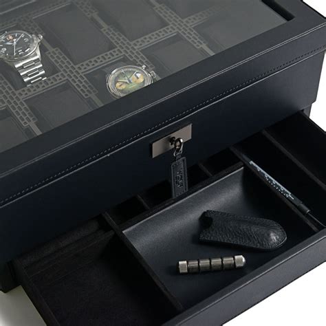 axis steel black leather watch box|Wolf Axis 10 Piece Watch Box With Drawer In Black .